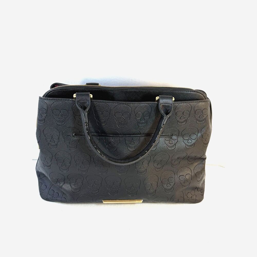 Betsey Johnson Skulltastic Whimsigoth Black Embossed Skull Satchel Purse